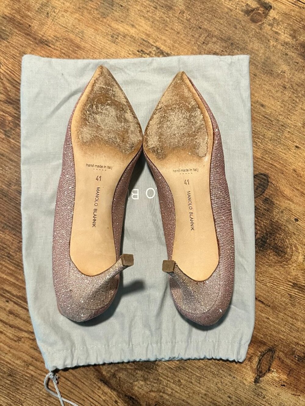 Manolo Blahnik BB Glitter Pointed Toe Pump EU 41 Rose Gold Pink Sparkle Stiletto - Picture 10 of 11